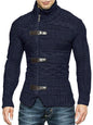 Men's Leather Button Long Sleeve Knitted Cardigan Jacket