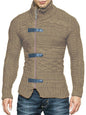 Men's Leather Button Long Sleeve Knitted Cardigan Jacket