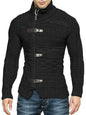 Men's Leather Button Long Sleeve Knitted Cardigan Jacket