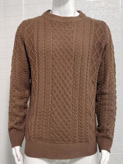 Men's round neck pullover knitted cable sweater