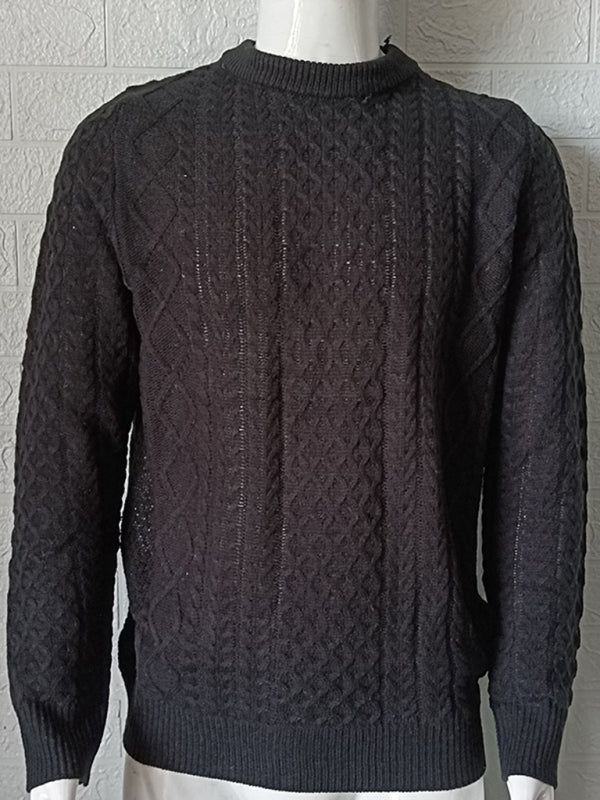 Men's round neck pullover knitted cable sweater