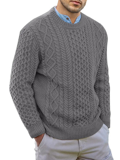 Men's round neck pullover knitted cable sweater