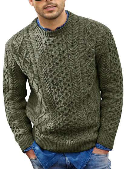 Men's round neck pullover knitted cable sweater