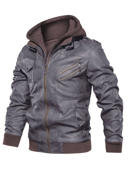 Men's Motorcycle Leather Jacket Men's Zipper PU Jacket