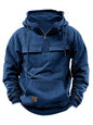 Men's hooded solid color sports multi-pocket leather sweatshirt jacket