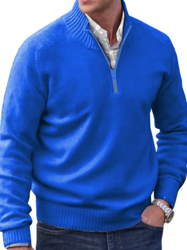 Men's zipper lapel casual long-sleeved knitted top