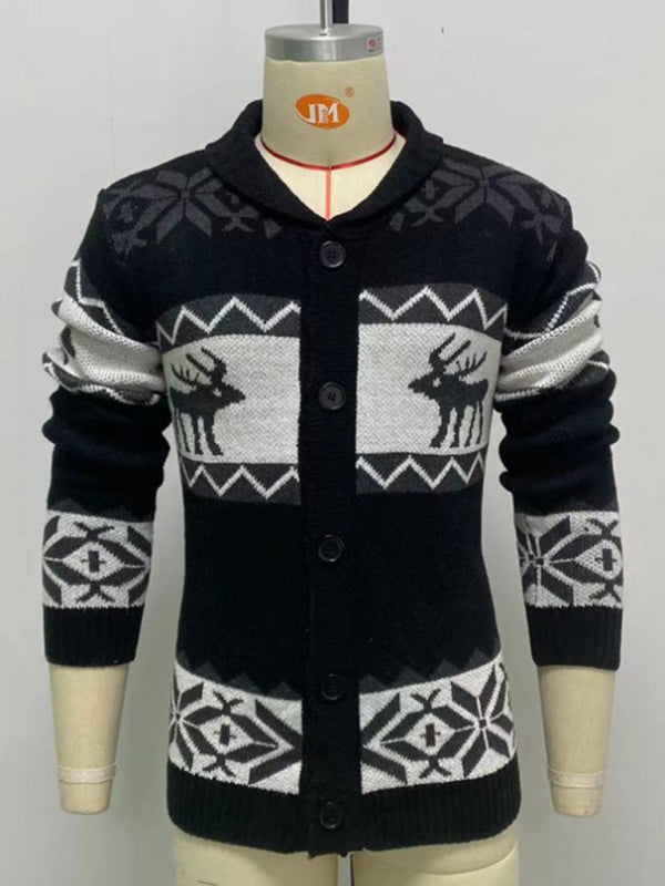 Men's Reindeer Pattern Knit Cardigan Sweater