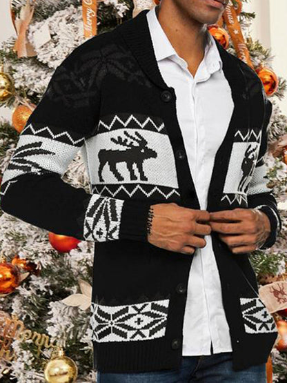 Men's Reindeer Pattern Knit Cardigan Sweater