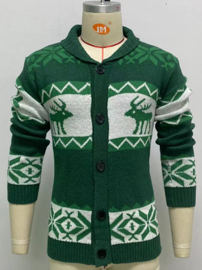 Men's Reindeer Pattern Knit Cardigan Sweater