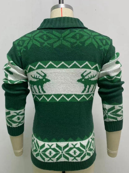 Men's Reindeer Pattern Knit Cardigan Sweater