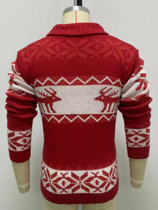 Men's Reindeer Pattern Knit Cardigan Sweater