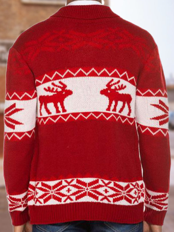 Men's Reindeer Pattern Knit Cardigan Sweater