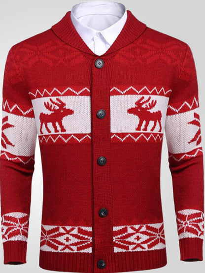 Men's Reindeer Pattern Knit Cardigan Sweater