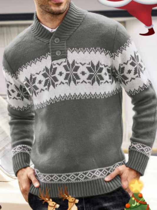 Ethnic Pattern Knit Shawl-Collar Men's Sweater