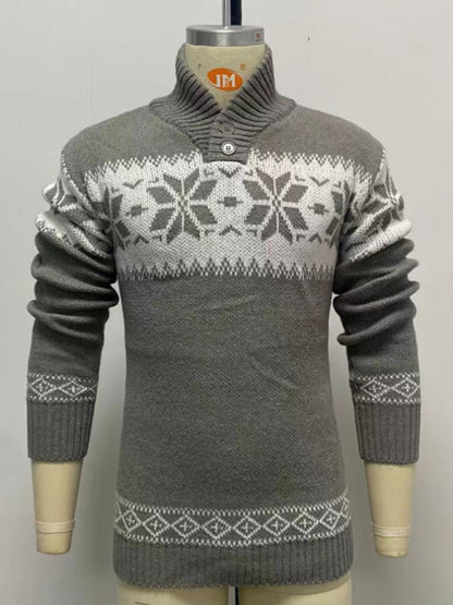 Ethnic Pattern Knit Shawl-Collar Men's Sweater