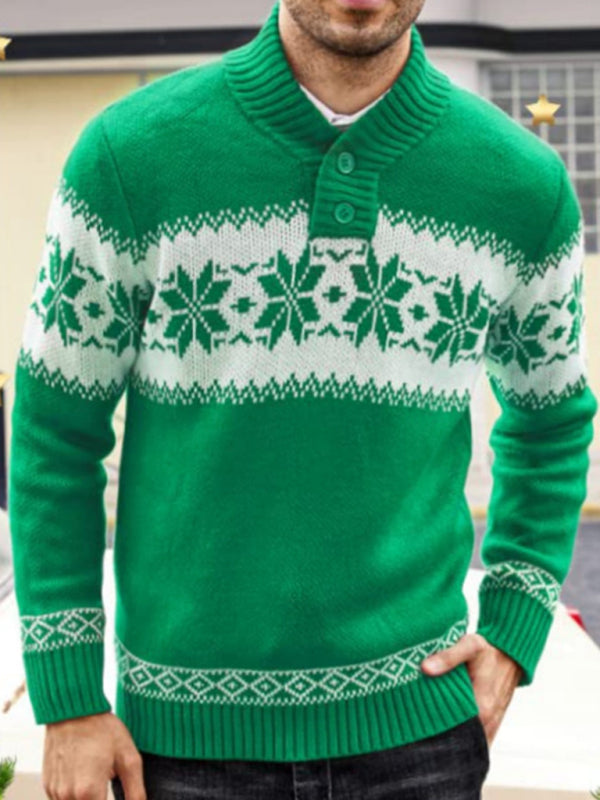 Ethnic Pattern Knit Shawl-Collar Men's Sweater