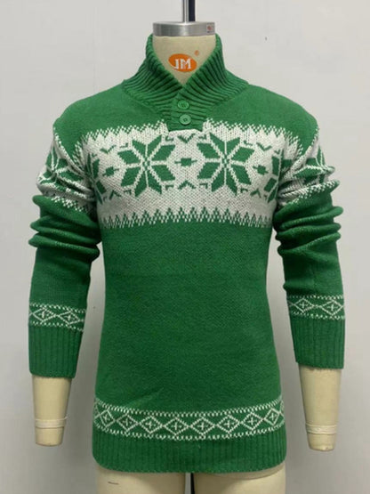 Ethnic Pattern Knit Shawl-Collar Men's Sweater