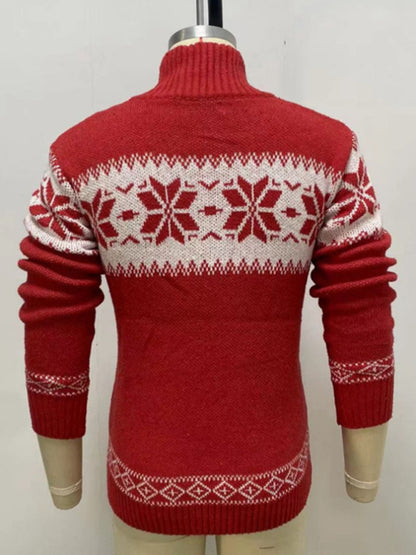 Ethnic Pattern Knit Shawl-Collar Men's Sweater