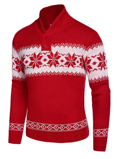 Ethnic Pattern Knit Shawl-Collar Men's Sweater