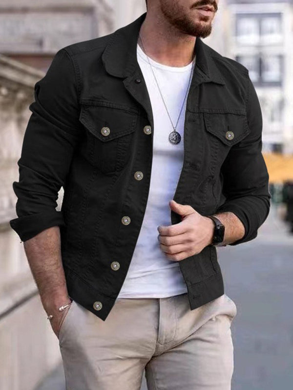 Men's new long-sleeved casual slim jacket multi-pocket button denim jacket