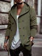 Men's mid-length lapel hooded double-breasted casual trench coat