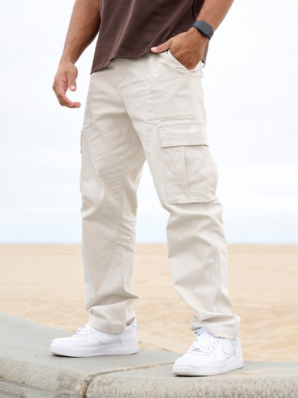 Men's spliced solid color casual sports loose overalls