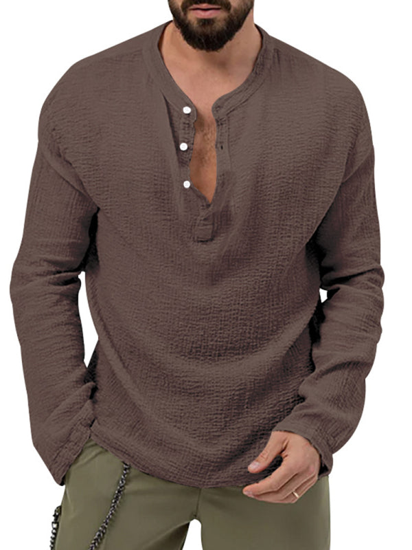 Men's new solid color casual long-sleeved shirt and trousers suit