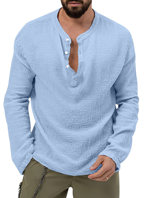 Men's new solid color casual long-sleeved shirt and trousers suit