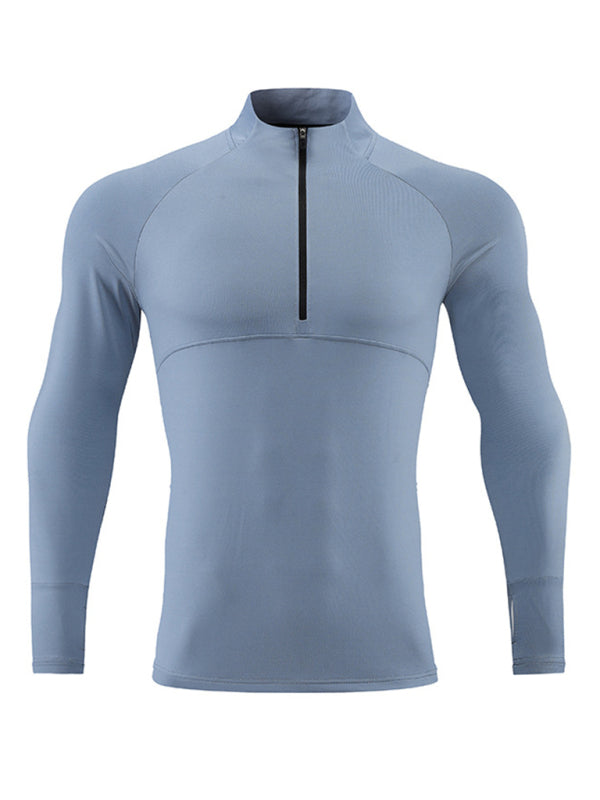 Men's long-sleeved quick-drying stand-up collar sports fitness top