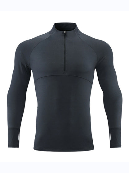 Men's long-sleeved quick-drying stand-up collar sports fitness top