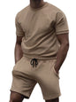 New men's casual fashion solid color short-sleeved T-shirt + quarter pants sports suit