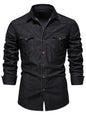 Men's casual solid color non-iron denim long-sleeved shirt