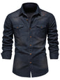 Men's casual solid color non-iron denim long-sleeved shirt