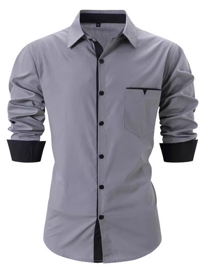 Casual lapel contrast color long sleeve shirt