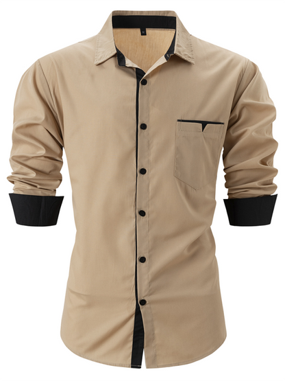 Casual lapel contrast color long sleeve shirt