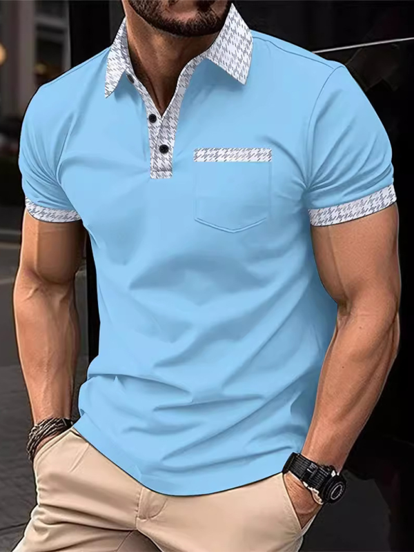 Men's Patchwork Short Sleeve Button Polo Shirt