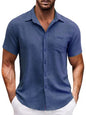 New solid color lapel pocket short sleeve casual men's shirt