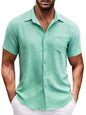 New solid color lapel pocket short sleeve casual men's shirt