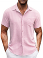 New solid color lapel pocket short sleeve casual men's shirt