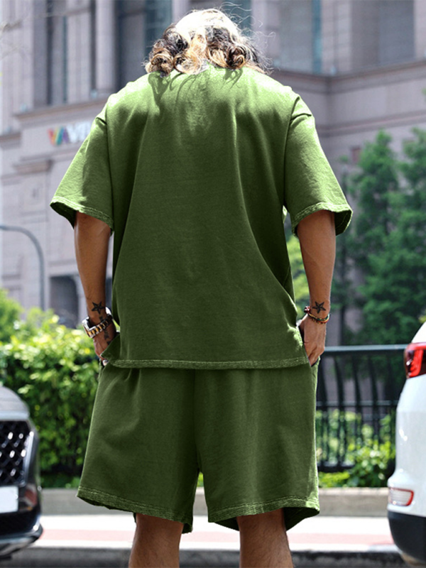 Men's solid color loose short-sleeved shorts set