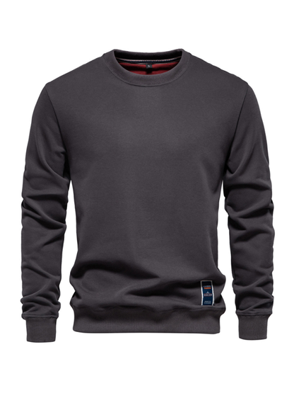 Men's Loose Solid Color Round Neck Casual Long Sleeve Sweatshirt