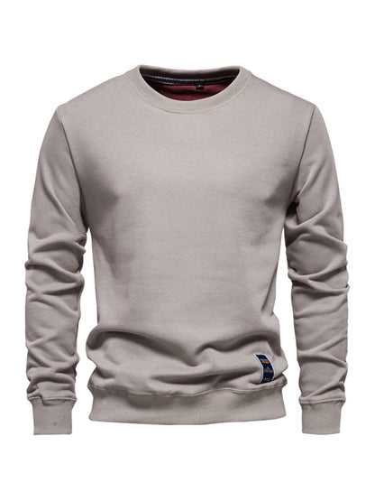 Men's Loose Solid Color Round Neck Casual Long Sleeve Sweatshirt