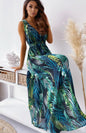 Women's Leaf Print V-Neck Maxi Dress