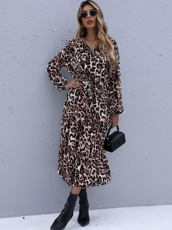 Leopard Print Long Sleeve Maxi Dress