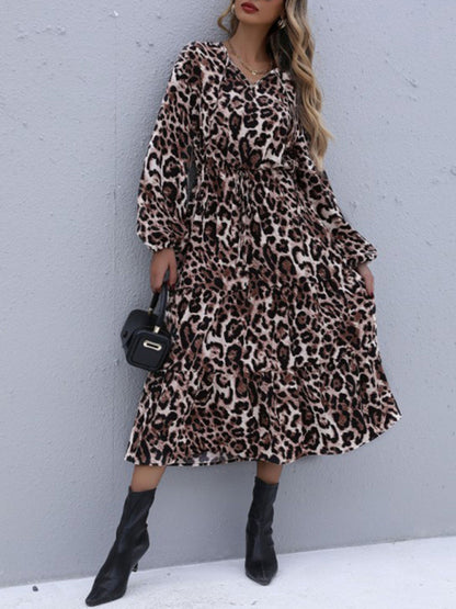 Leopard Print Long Sleeve Maxi Dress