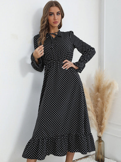 Women's Polka Dot Ruffle Midi Dress