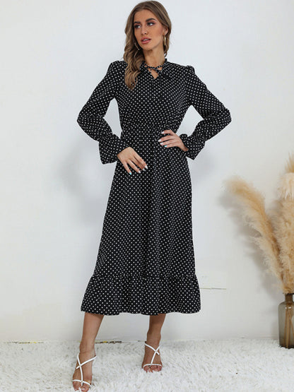 Women's Polka Dot Ruffle Midi Dress