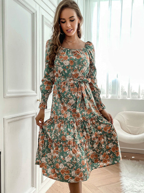 Floral Print Long Sleeve Woven Dress