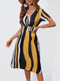 Women's Fashion Stripe Print V-Neck Dress