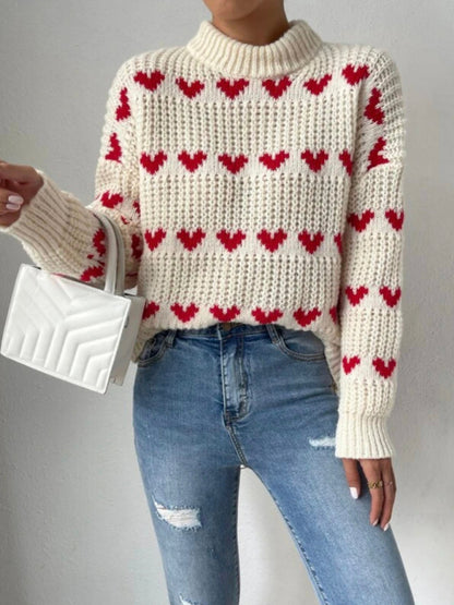 Women's fashion new loose love jacquard pullover sweater